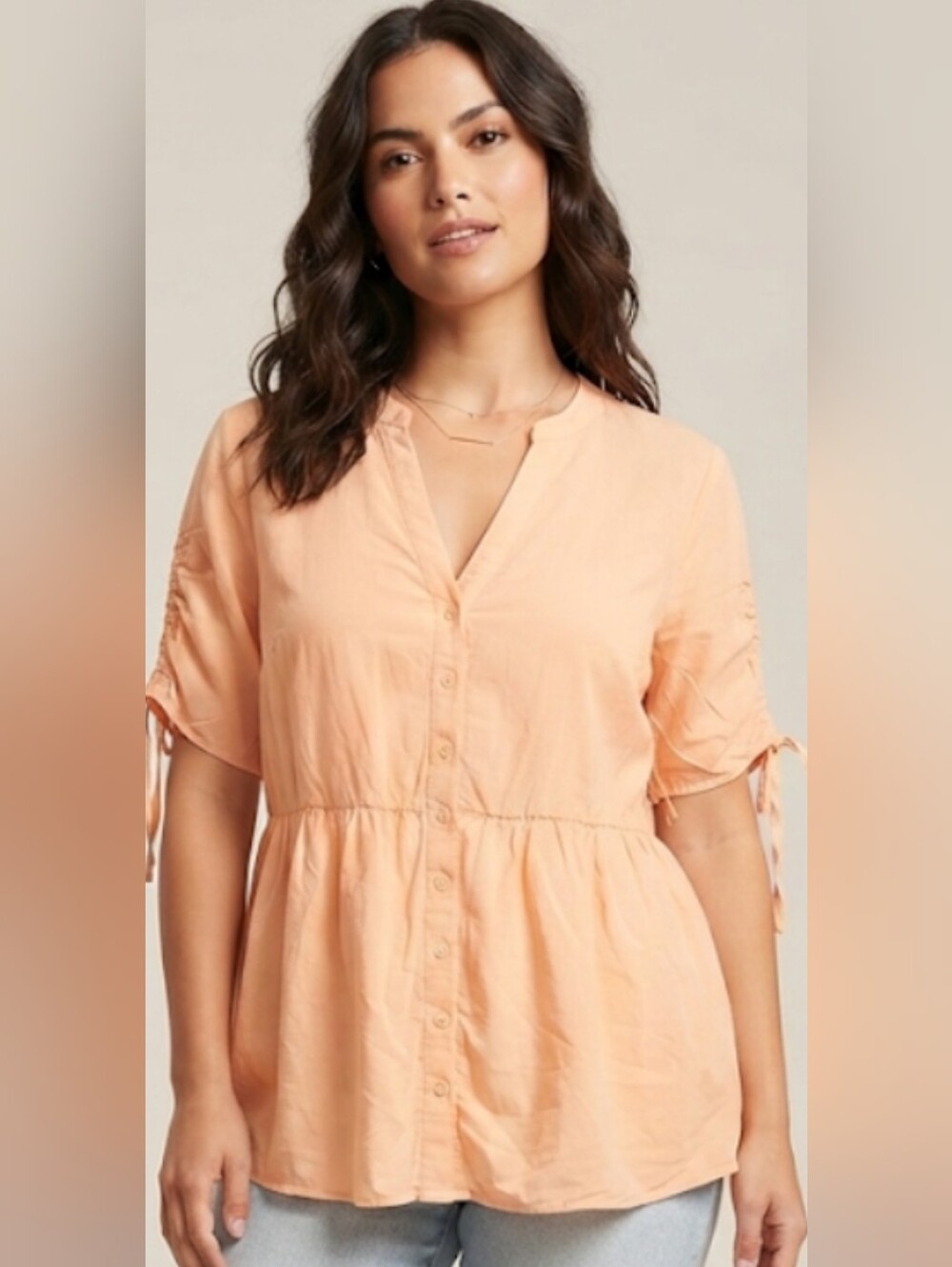 torrid Peach Button-Front Peplum Blouse
